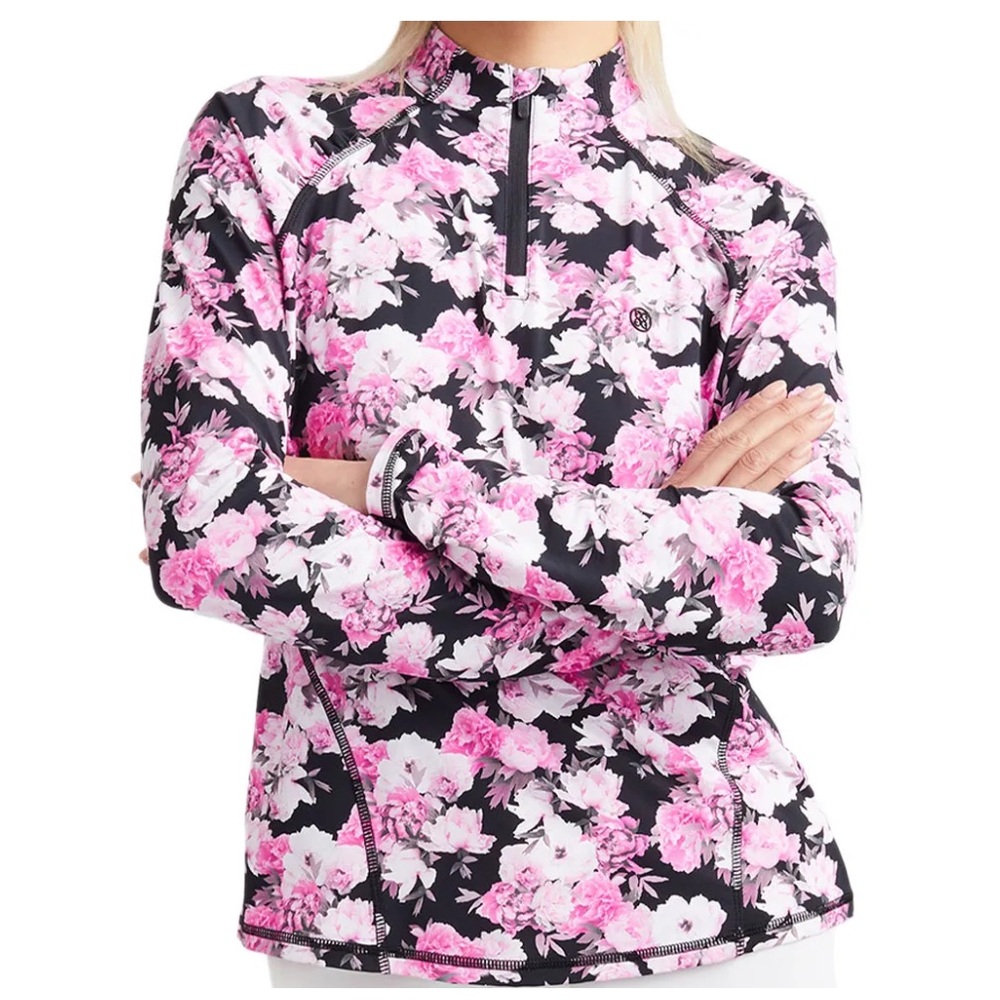 GFore Small Floral Pink and Black Quarter-Zip Pullover